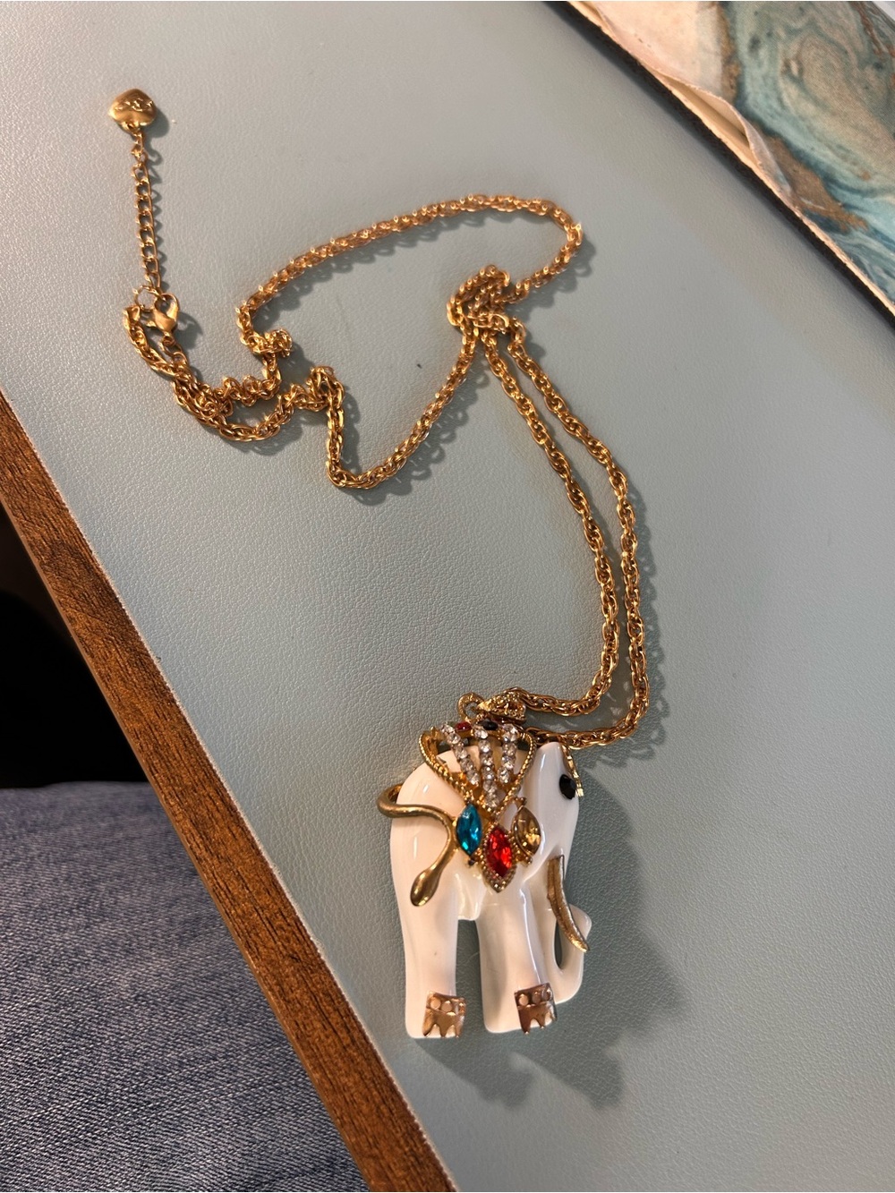 Betsey Johnson Gold-Accent White Elephant Pendant Necklace with Multicolor Gems